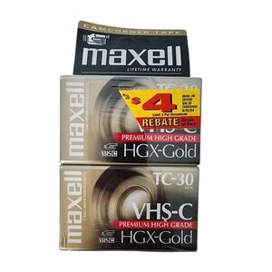 Maxell TC-30 VHS-C HGX Gold Camcorder Tapes Videocassette 4 Pack New Sealed